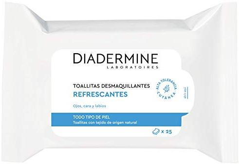 Diadermine - Toallitas Desmaquillantes Refrescantes, 25 toallitas, para pieles normales/mixtas, eliminan el maquillaje eficazmente y refrescan