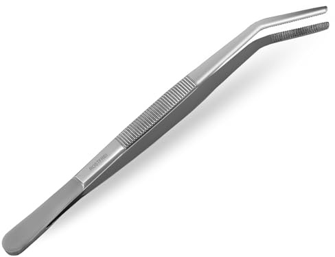 InstrumenteNrw Küchenpinzette Grillpinzette in gebogener Ausführung 20 cm | Kochpinzette Pinzette Edelstahl zum Wenden, Braten und Grillen von Gerichten