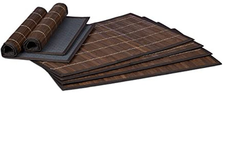 Relaxdays Tischset, 6er Set, Bambus, Stoffrand, rutschhemmend, 45 x 30 cm, Teller, Esstisch, eckiges Platzset, braun