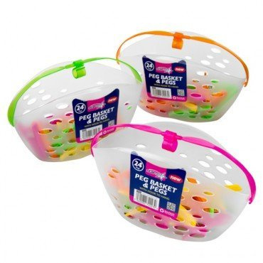 bs 2 x Peg Storage Basket Caddy With Handle & 24 Washing Clothes Pegs