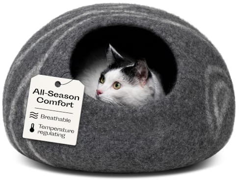 MEOWFIA Katzenbett aus Merinowolle – Handgefilztes, Umweltfreundliches Katzenbett für Katzen & Kätzchen – Weiches Schlafbett, Warm im Winter & Kühl im Sommer, Stilvolles Design | Katzenbett-Gehege, Premium-Filz, handgefertigt, superweich, leicht, atmungsaktiv, verstellbare Form