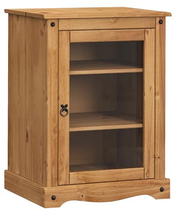 Corona Glass Door Hi Fi Cabinet Unit Solid Wood Mexican Pine Wooden Entertainment Media Records Living Room Office Kitchen Dining Room 82cm High 60cm Wide 51cm Deep