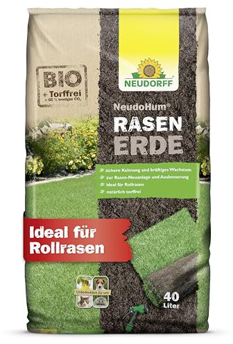 Neudorff NeudoHum RasenErde - Bio und torffreie Erde für schnelle Rasen-Samenkeimung, ideal für Rollrasen und dauerhaft grünen Rasen, 40 Liter