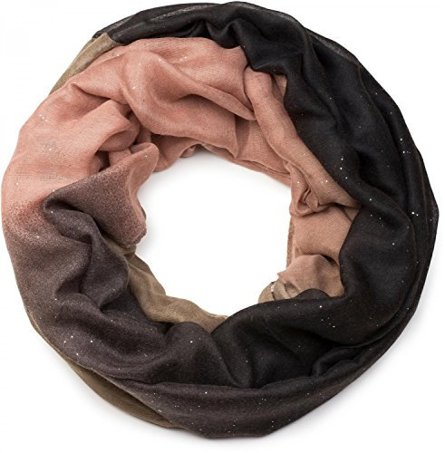 styleBREAKER Damen Loop Schlauchschal mit mehrfarbigem Farbverlauf und Glitzer, Glitzerschal, Pailletten, Schal, Tuch 01017033, Farbe:Schwarz-Braun-Rose