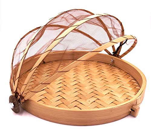 Cloche à Fromage Fruit 25 cm Garde Manger Bambou Corbeille Marron Bois Plateau Fromage Filet Naturel Protège Aliments