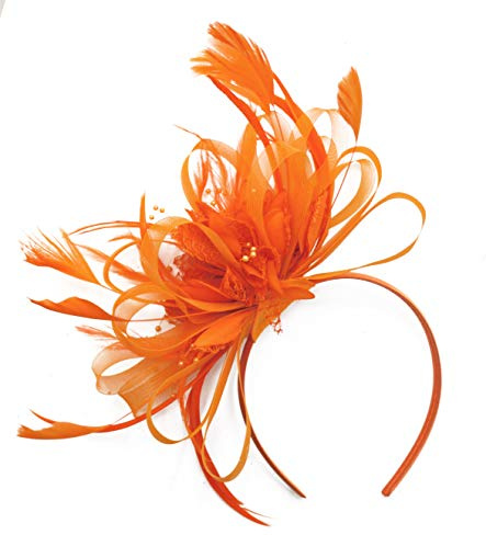 Caprilite mode orange nät ring fjäder hår fascinator pannband bröllop kunglig Ascot raser, Orange, onesize