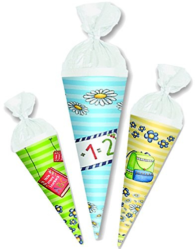 3 STK. Schultüten 10 + 12 + 16 cm - rund - Geschenktüte klein/Anhängetüte zum Aufhängen - Dekoration z.B: für Zuckertüte Deko/Tischdeko für Schulanfang De..