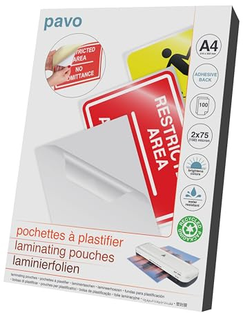 Pavo - Laminierfolien mit selbstklebender Rückseite A4 75/80 mic , 100 Stück - Glänzend