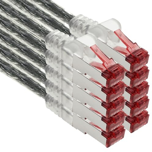 1aTTack.de - 32.8x 0.82ft CAT6 S/FTP PIMF Shielded CAT.6 Network Cable RJ45 Ethernet Cable DSL LAN Router Switch Modem Patch Panel - Transparent - 10 Pieces