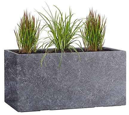Pflanzwerk® Pflanzkübel TUB Lava Anthrazit 40x80x40cm XXL – Rechteckig – Großer Fiberglas Blumenkübel für außen und innen - Frostbeständig - UV-Schutz – Markenqualität