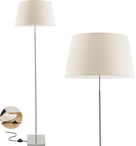 EXO lighting - lampara de pie salon FIRENZE -lámpara pie de níquel satinado pantalla blanca incluida - lamparas de pie - E27 IP20 - lamparas de pie para salon - candeeiro de pé - floor lamp
