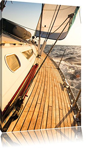 Pixxprint Segelboot im Meer, Größe: 120x80cm, Leinwandbild, fertig gespannt, Wandbild, Dekoration, Kunstdruck, kein Poster