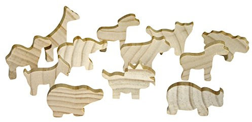EDUPLAY 210-052 Holzfiguren Tiere, unbemalt, Natur, 12-teilig (1 Set)