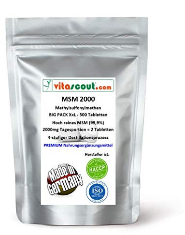 MSM - Methylsulfonylmethan - 500 Tabletten - 2000mg Tagesportion (=2 Tabletten) - 99,9% Reinheit - LABORGEPRÜFT - MADE IN GERMANY - hochdosiert