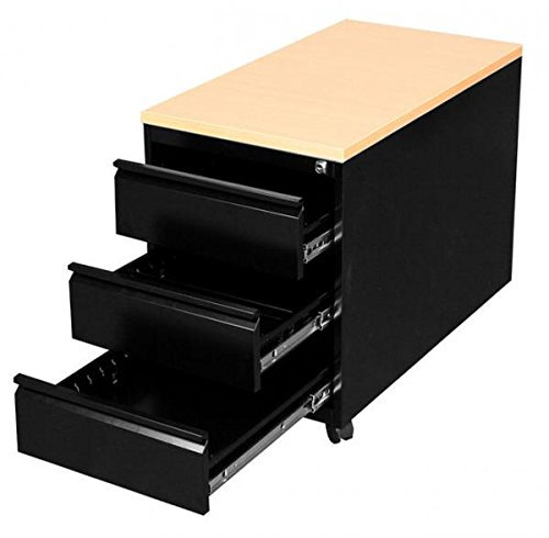 Büro Rollcontainer 3 Schubladen schwarz/buche 62x46x79cm