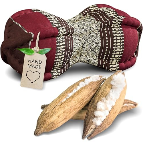 livasia Nackenstützkissen Papayakissen - Ø 13x43cm - Nackenkissen Papayaform, Sofakissen, Lesekissen mit Kapok, Kissen für Garten und Balkon, Reisekissen handgefertigt (Weinrot)