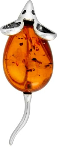 Sterling Silver Baltic Amber Mouse Brooch Pin for Women Antiqued Finish Approx. 1 7/16 inch Wide