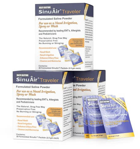 Health Solutions SinuAir 2.5 Gram Saline Packets - Sodium Chloride with Potassium & Calcium, Salt Solution Powder Refill Packs for Nasal Irrigation Machine, 90 Packets