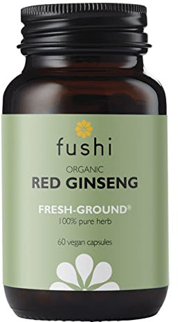 Fushi Organic Red Ginseng Capsules, 60 Caps | Fresh-Ground Whole Food | Boosting Herb for Cholesterol & Immune System | For Vegetarians & Vegans | Bio-dynamically Grown | Made in the UK