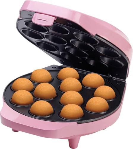 Bestron Gofrera para Cake-Pop's en Diseño Retro, Cake-Pop-Maker incl. Cake-Pop-Butler, Tenedor & 12 Cake-Pop-Sticks, con recubrimiento antiadherente, Colección Sweet Dreams, Color: rosa