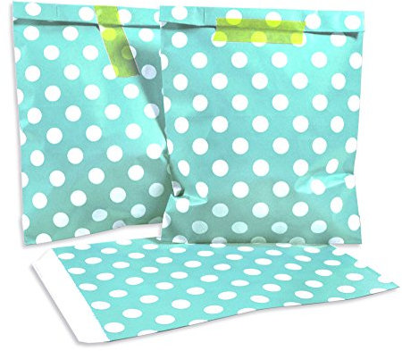 Frau WUNDERVoll® 100 PAPIERTÜTEN TÜRKIS, PUNKTE 13 x 16,5 cm, 45 Gramm Papier, flach / Candy Bar, Hochzeit, Kindergeburtstag, Papiertütchen, Candybag, Tüten, Mitgebseltüten