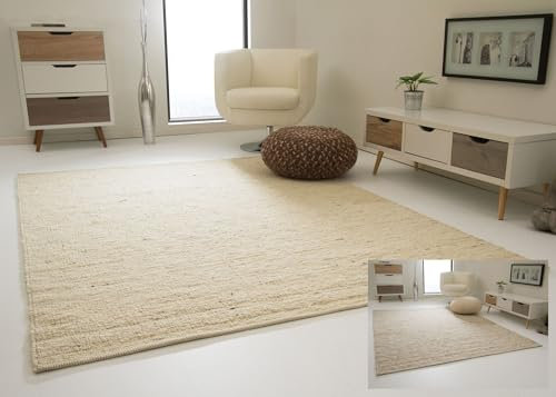 Steffensmeier Landshut Handwebteppich aus 100% Schurwolle - Natur hell, Größe: 170x230 cm