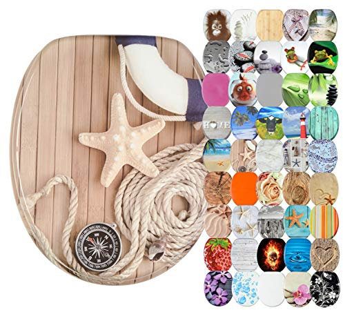 Sanilo WC Sitz ohne Absenkautomatik, viele schöne Toilettendeckel zur Auswahl, hochwertige und stabile Qualität aus Holz (Maritime)