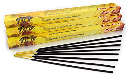 Premium Räucherstäbchen Honig: natürlich traditionell aus Indien in fairer Herstellung. Großpackung mit 10 Boxen = 80 Stück je 45min. Süßer Duft
