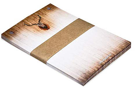 Notizzettel Rotwild Notizblock Hirsch-Motiv, DIN A6, 100 Blatt, braun | Nachfüllpack gelocht, Holz-Optik, für Notizzettelhalter