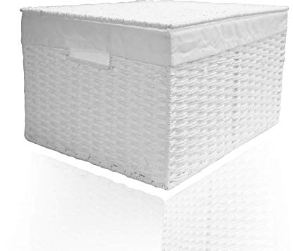 ARPAN Panier de Rangement de Noël en Corde de Papier avec Doublure en Tissu Blanc (Taille L : 35,5 x 28 x 18 cm)