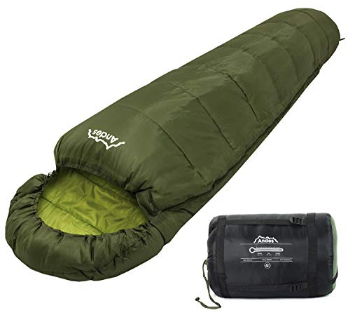 Andes Nevado 3-4 Season Mummy Sleeping Bag Warm 400GSM Filling - Compression Carry Bag Included - Ideal For Camping, Hiking, Backpacking, Festivals