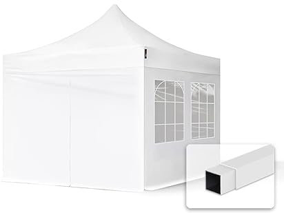 TOOLPORT Tente Pliante 3x3 m - 4 Bâches de Côté (fenêtres en Ogive) Economy 700N Housse Barnum Chapiteau Pliant Tonnelle Blanc