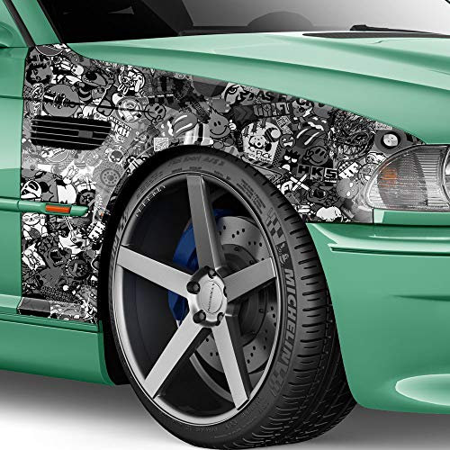 500x150cm Stickerbomb Auto Folie in schwarz/weiss Matt - Sticker Logo Bomb - JDM Aufkleber - Design: Special