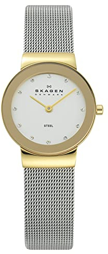 Skagen Freja reloj para mujer, movimiento de cuarzo con correa de acero o piel, Tono oro y tono plata, 26MM