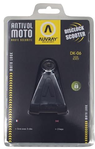 Auvray - Antivol bloque disque pour moto et scooter - broche 6 mm - boitier en acier inoxydable - haute sécurité - 3 clefs fraisées