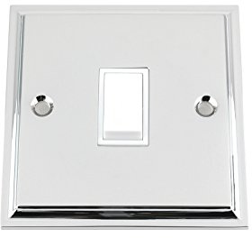 Light Switch 1 Gang - Polished Chrome - Victorian - White Insert Plastic Switch - 10 Amp Single 1 Gang 2 Way