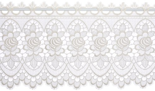Plauener Spitze Original Gardine No. 68264 - Scheibengardine für Stangendurchzug Oben, hochwertige Guipure Stickerei, Höhe 32 cm, Breite 112 cm, Farbe Champagner
