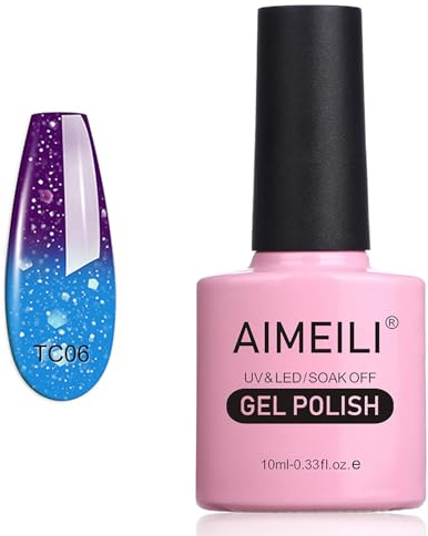 AIMEILI UV LED Nagellack Thermo Gellack ablösbarer Temperatur Farbwechsel Gel Nagellack Gel Polish - Glitzer Purple to Blue Full Shimmer/Diamond (TC06) 10ml