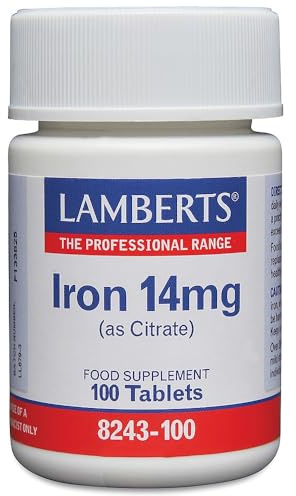 Lamberts Iron 14mg 100 Tablets – As Citrate for High Absorption – Gentle on the Stomach – Vegan Iron Supplement