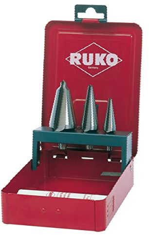 RUKO 101020E - Juego brocas cónicas HSS-E Co 5, Broca cónica HSS-E (Co5) nº 1, 2 y 3 + pasta de corte