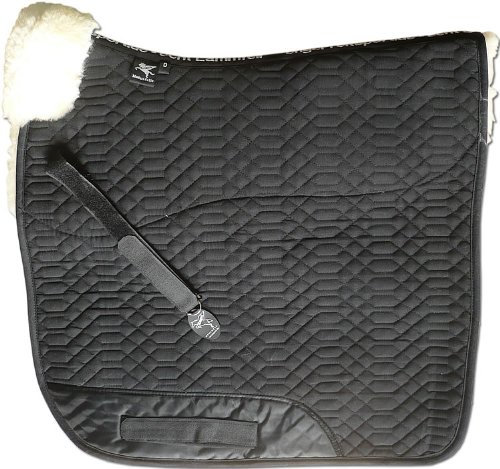 Engel Reitsport Lammfell Schabracke Stoff schwarz Fell Babyblau hellblau (Schabra 1) farbenfroh: mit 12 Lammfell Farben kombinierbar! Dressur (D)