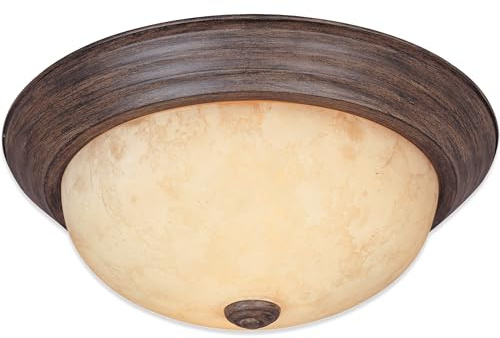 DESIGNERS FOUNTAIN Reedley 2-Lights Flush Mount Ceiling Light, 11 Inch Lighting Fixture for Kitchen, Bedroom, Bathroom, and Hallway, Amber Glass, Warm Mahogany, 1257S-WM-AM