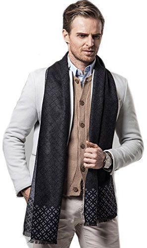 Tuopuda Herren Winter Schal: Klassik Super Soft Luxuriös Kaschmir Feel Kariert Freizeit Business Elegant (schwarz)
