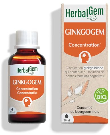 HerbalGem Ginkgogem Bio Complexe Concentration 30 ml | Favorise la concentration et soutient la circulation cérébrale. Extrait de bourgeons, dès 13 ans.