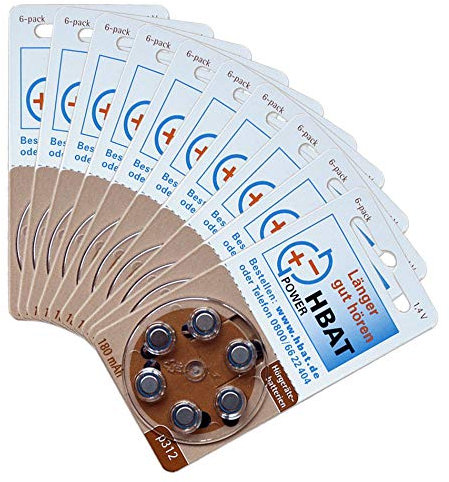 60 St. Hochleistungs-Hörgerätebatterien Typ 312 / BRAUN - Made in Germany