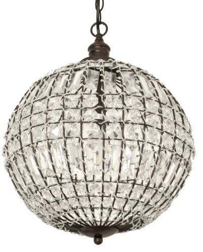 Grafelstein Kugellampe CRISTAL – Ø 34 cm, Höhe 43 cm, Gesamtlänge 60 cm - Elegante Deckenleuchte, Kristallleuchte im antikbraunen Design mit transparenten Kunststoffkristallen