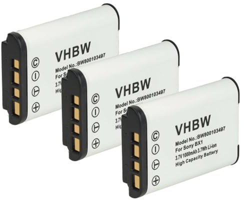 vhbw 3X Akku kompatibel mit Sony Cybershot DSC-H400, DSC-HX300, DSC-HX400, DSC-H400V, DSC-HX350 Kamera (1000 mAh, 3,6 V, Li-Ion)