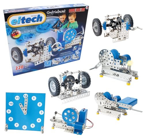 Eitech 00007 Metallbaukasten - Multimodell Set mit 6 verschiedenen Varianten, Generator Bausatz, Getriebeset, Baukasten mit 220 Teilen, Lernspielzeug für Kinder ab 10 Jahre, Experimentierkasten