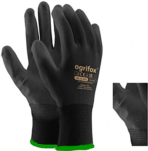Ogrifox OX-Poliur_Bb7 skyddshandskar, arbetshandskar, svarta, storlek 7, 240 par