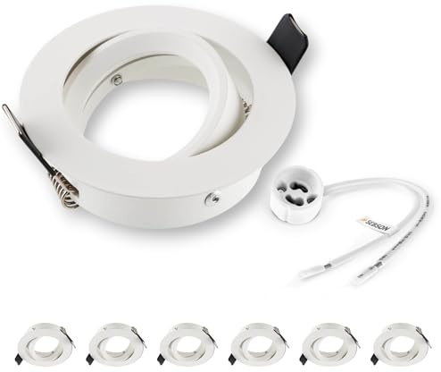 SEBSON Gehäuse für Einbaustrahler mit GU10 Fassung, Einbaurahmen, 6er Set | Schwenkbar, Alu, Weiß, Rund, Geeignet für LED & Halogen 230V, Lochdurchmesser 73-77mm Abdeckung Ø84mm für Deckenspots
